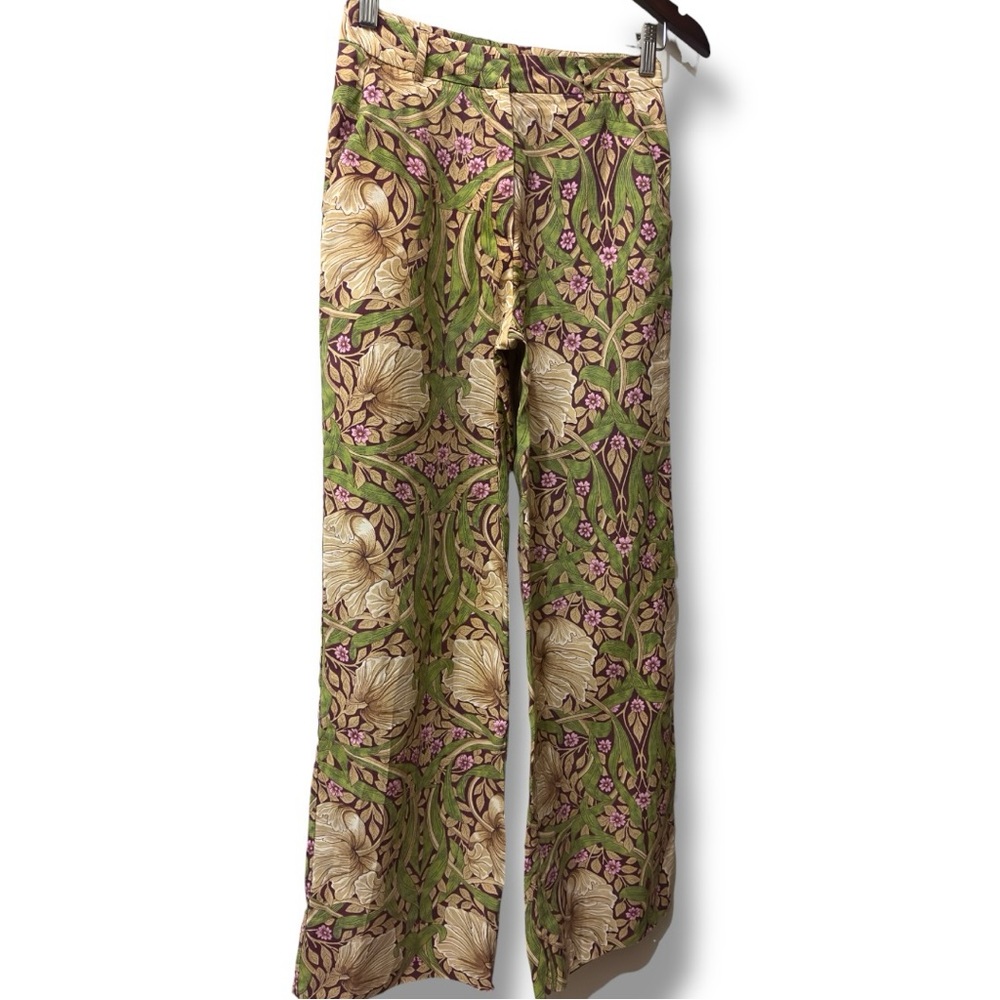 H&M | NWOT Turkey Olive Green Floral Printed High-Rise Straight Leg Pants (sz 2) - Picture 2 of 14